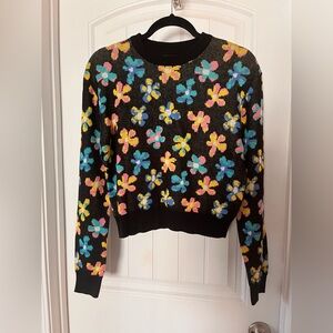 aLAB Floral Black Multicolor Long Sleeves Cropped Women’s Sweater M